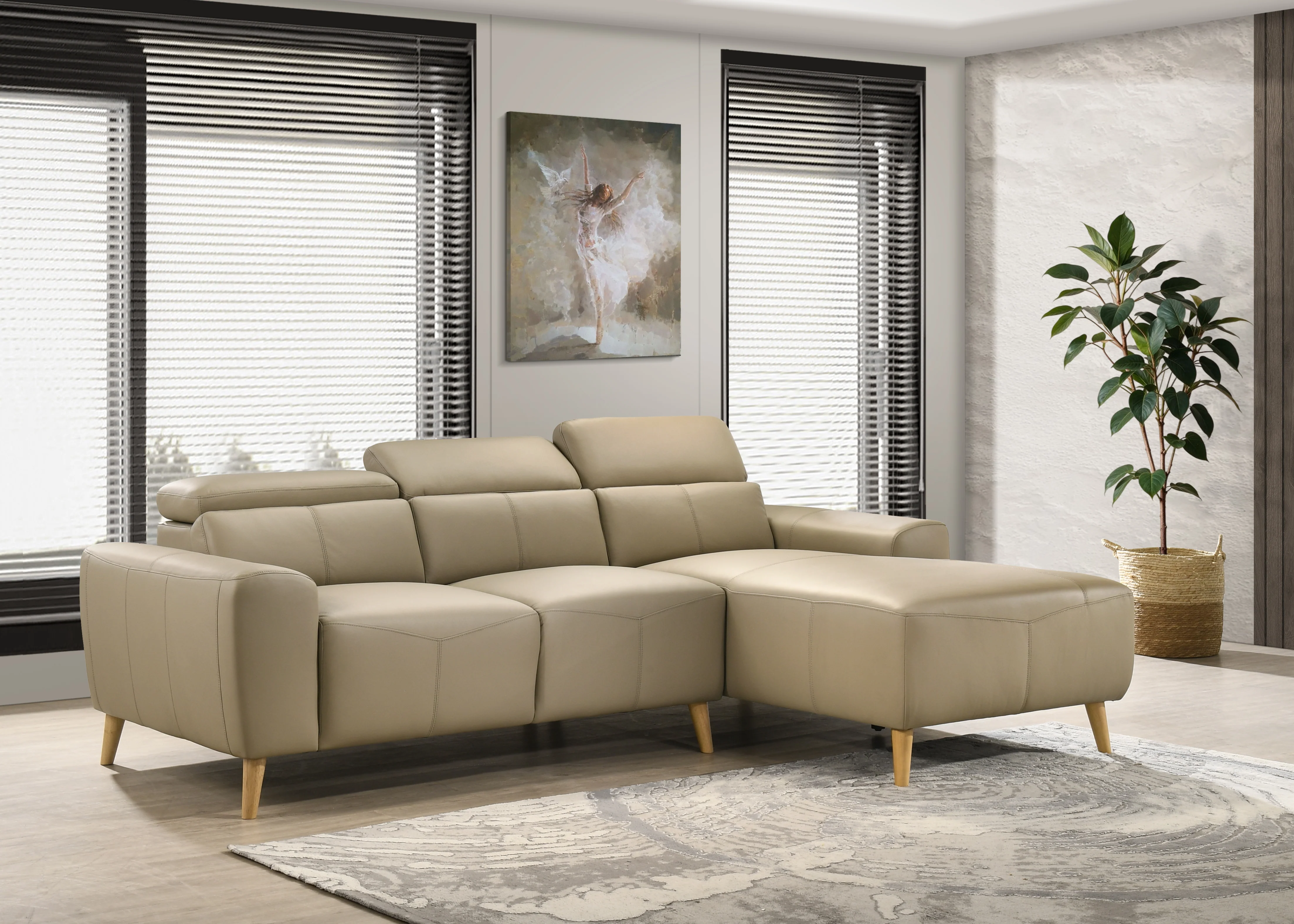 Percy 3 Seater Leather Lounge with Chaise - Image 4