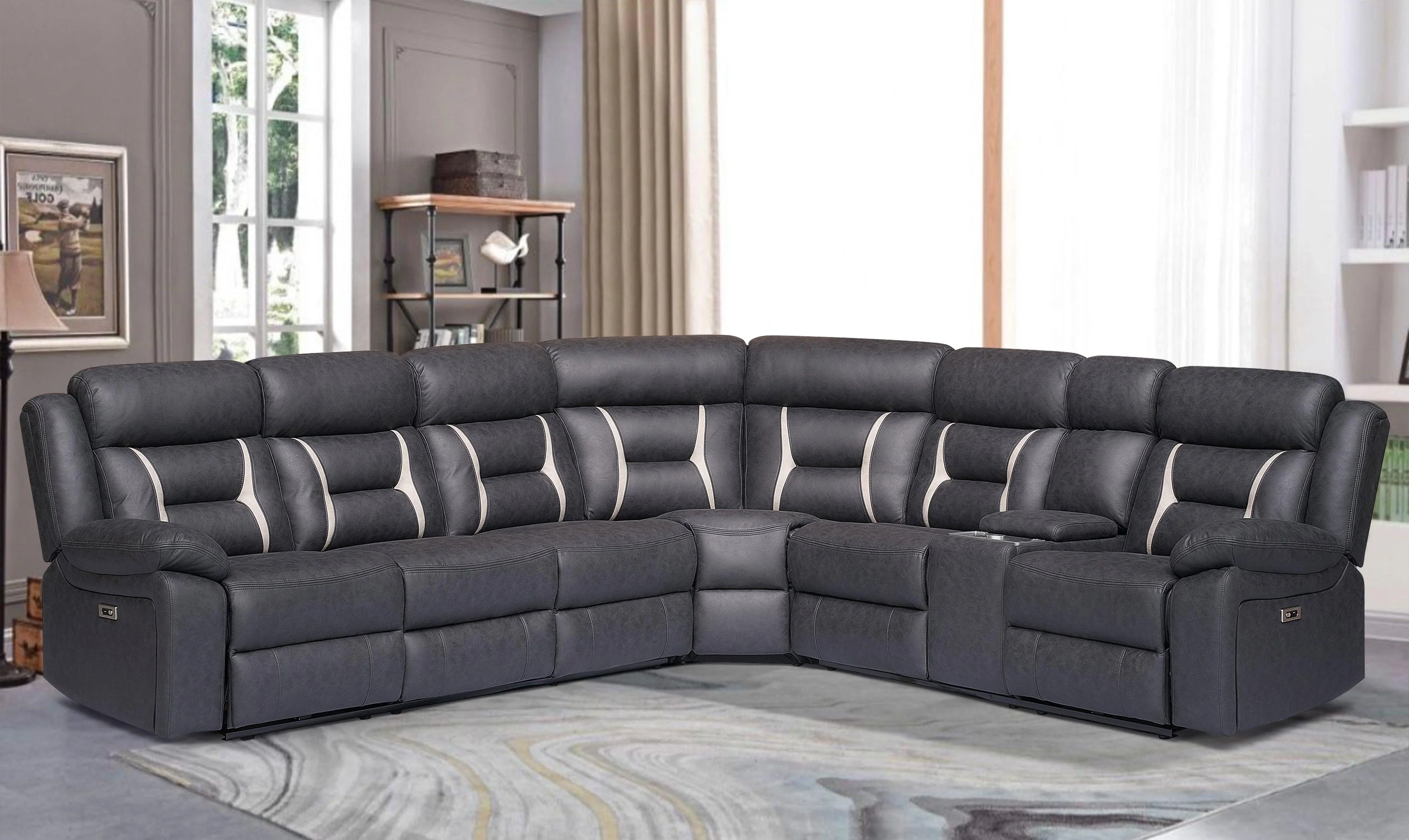 Sapphire Fabric Electric Corner Recliner - Image 2